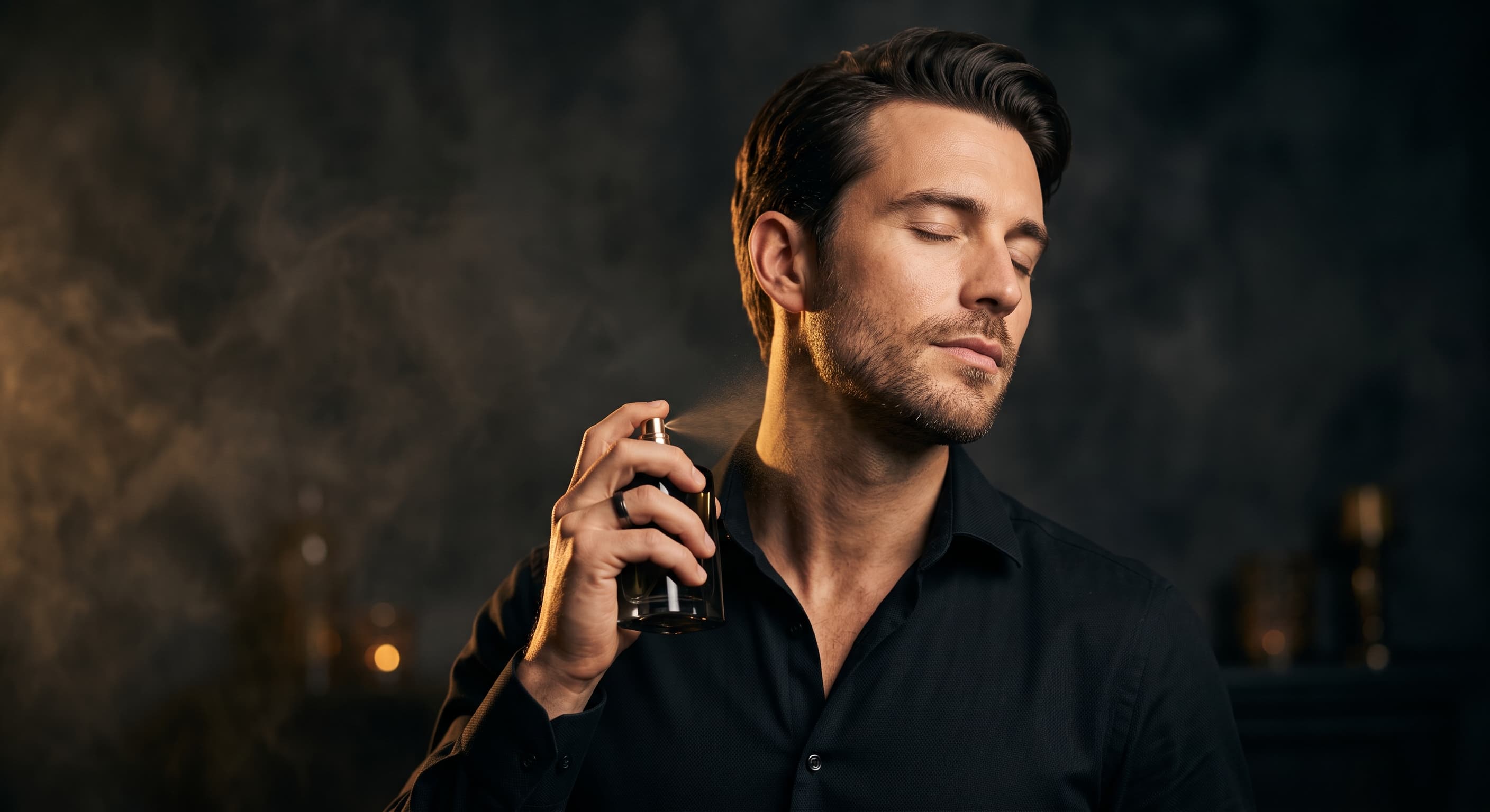 Man applying ROVI ELIXIR luxury fragrance